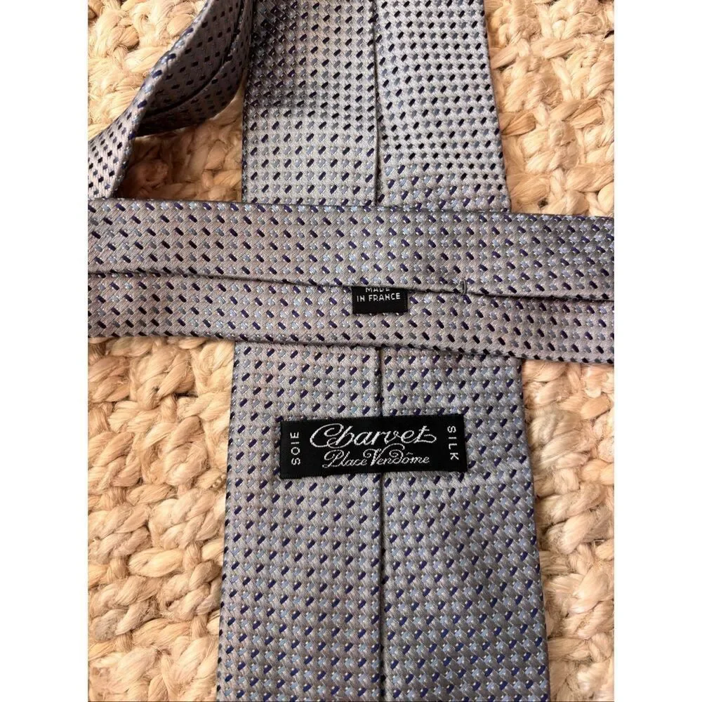 Charvet Paris Navy & light blue  Silk Geometric Tie Luxury Designer Necktie Made